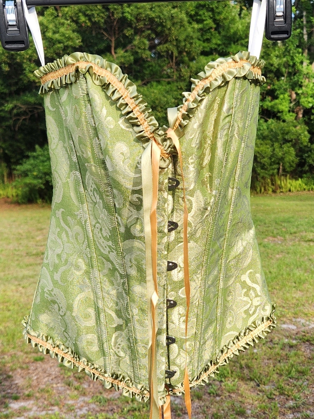 NEW Silky Green Brocade Lace-Up Corset Victorian Steampunk Cosplay Sexy medium